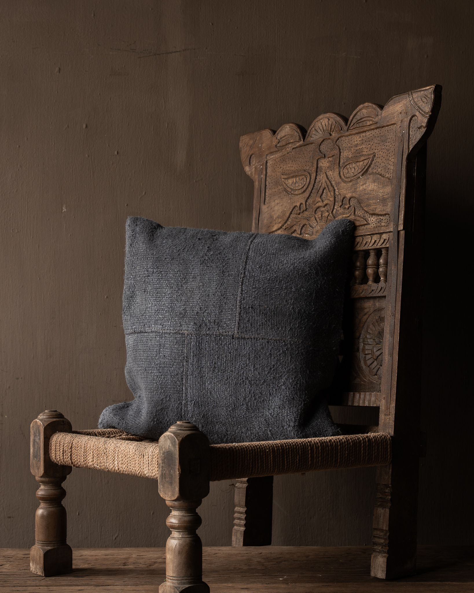 Hennep kussen 50x50 cm | patchwork | blauwgrijs & kelim-1