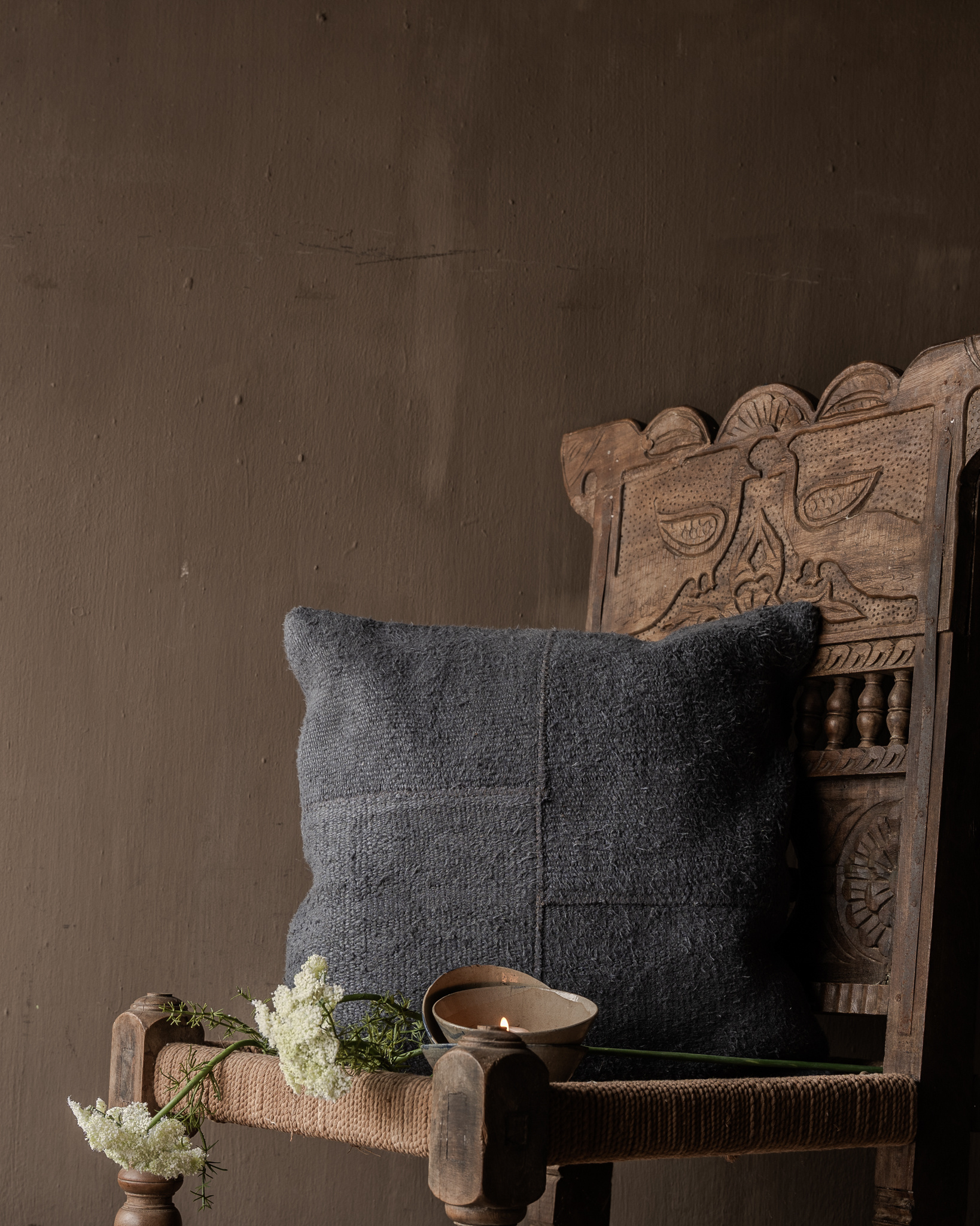 Hennep kussen 50x50 cm | patchwork | blauwgrijs & kelim-3