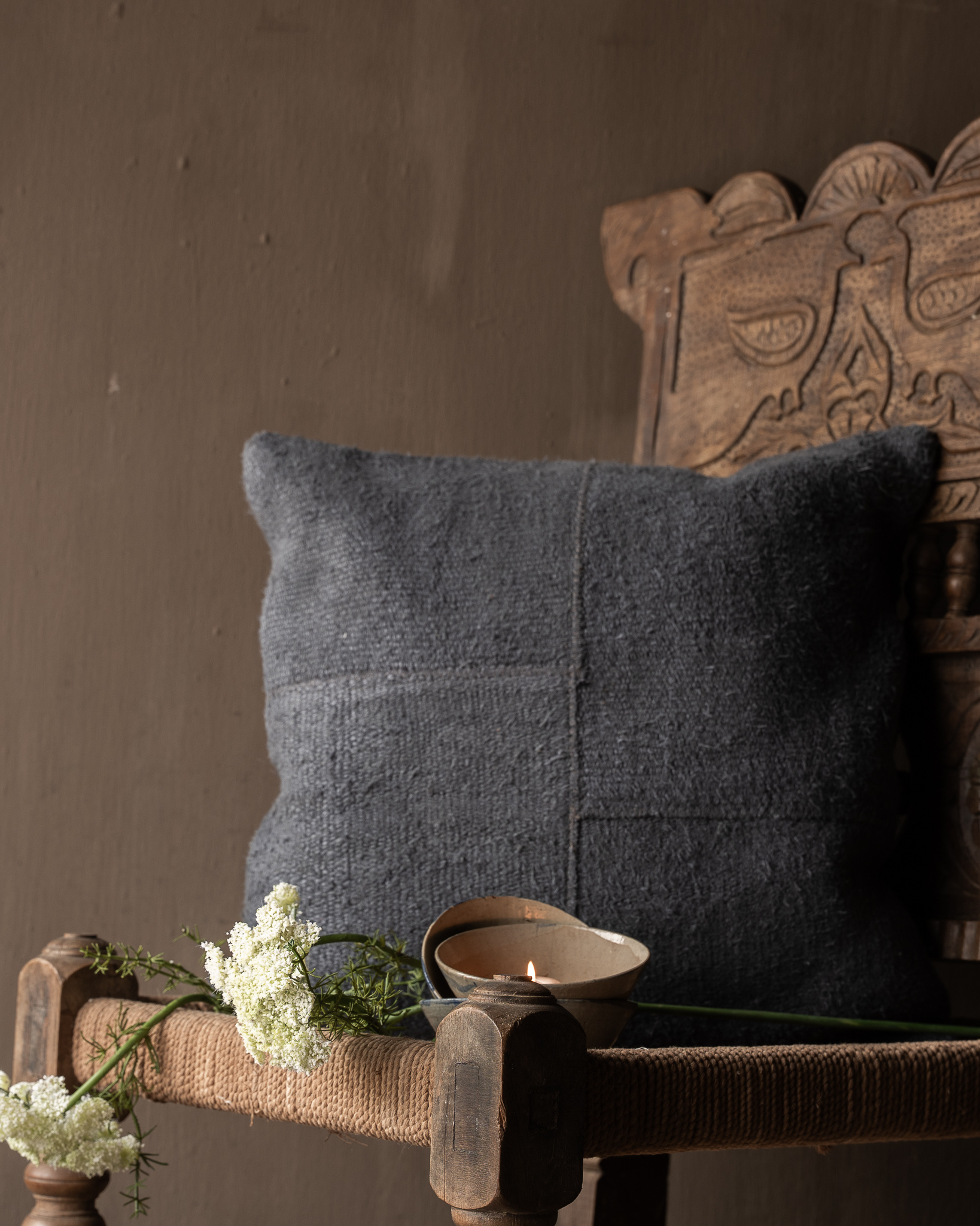 Hennep kussen 50x50 cm | patchwork | blauwgrijs & kelim-5