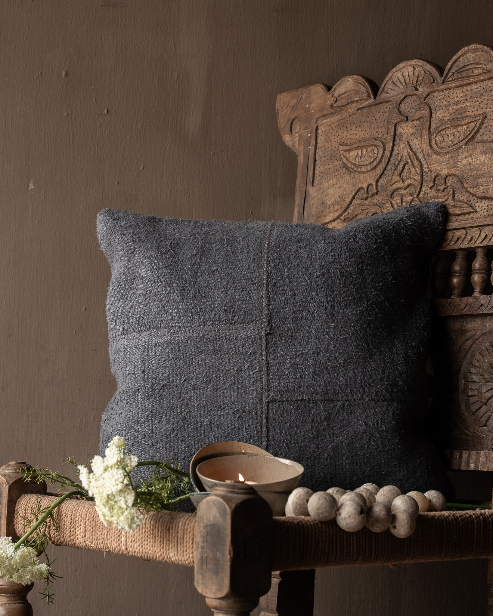 Hennep kussen 50x50 cm | patchwork | blauwgrijs & kelim-8
