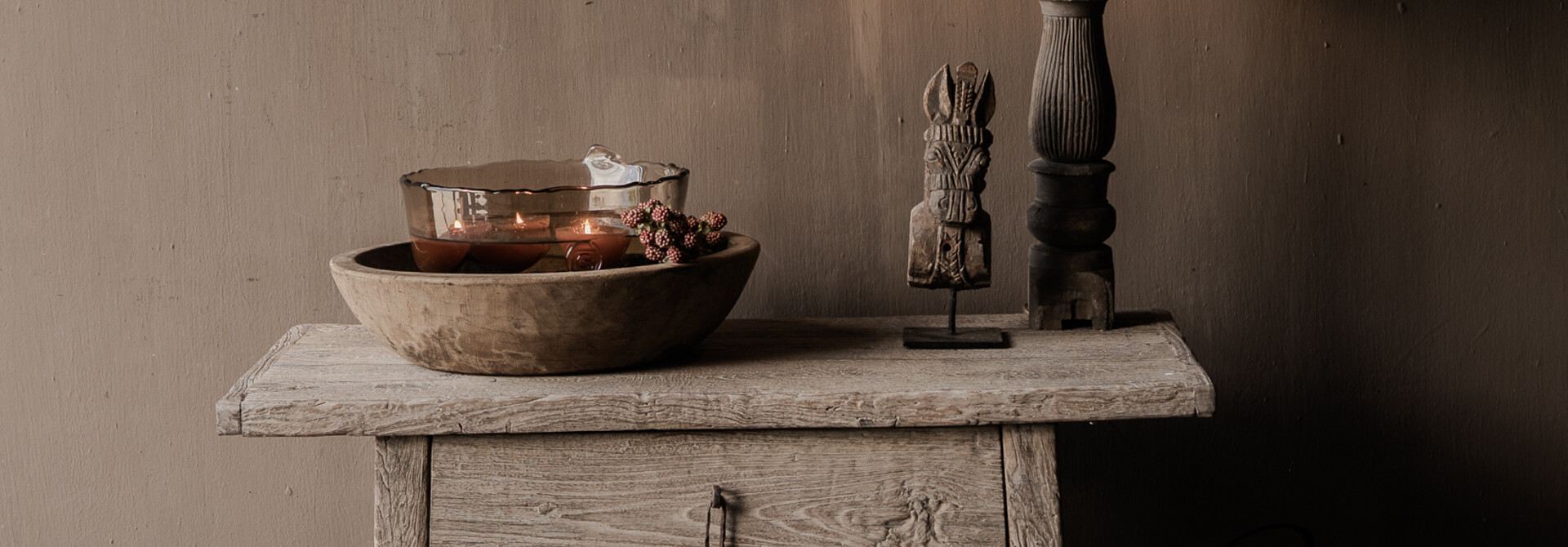 Old Unique Wabi Sabi Weathered Wooden Elmwood Side Table / Console Table