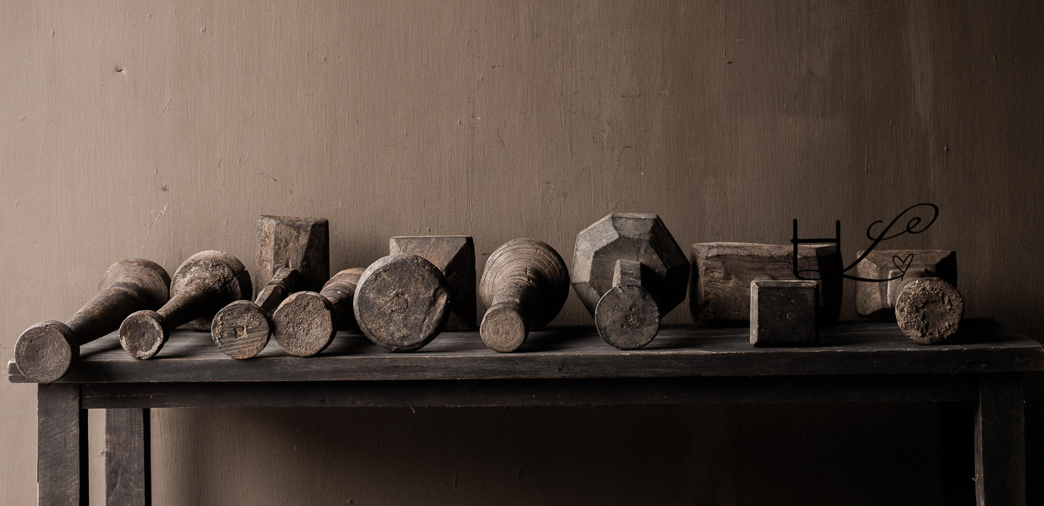 Old wooden Nepalese baluster candlesticks-8