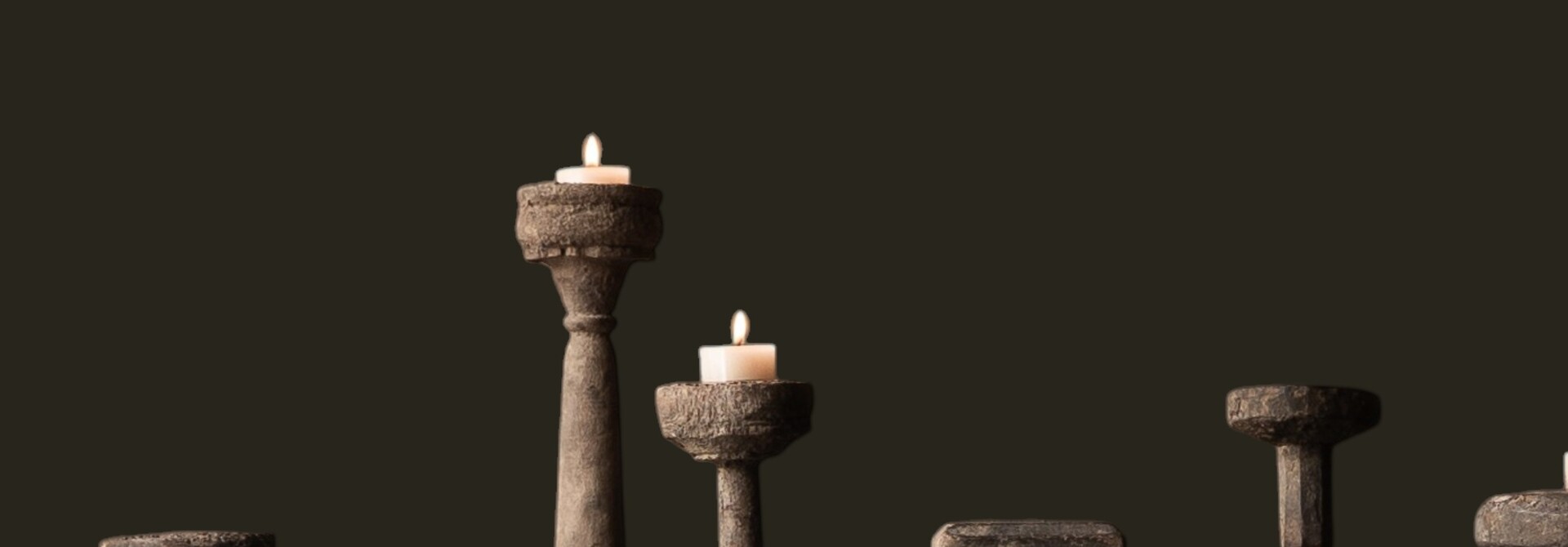 Old wooden Nepalese baluster candlesticks
