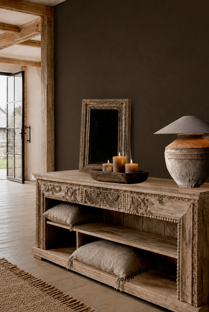 Old wooden sideboard with hand-carved details