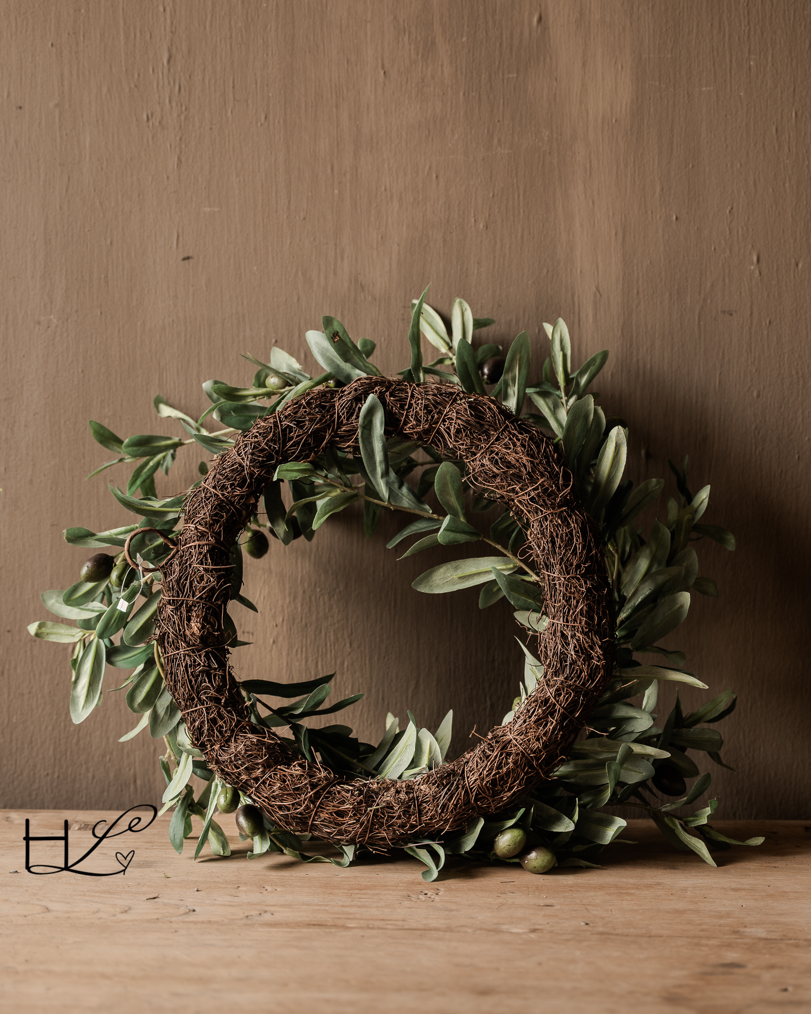 Kunst krans olijf M groen 40cm-3