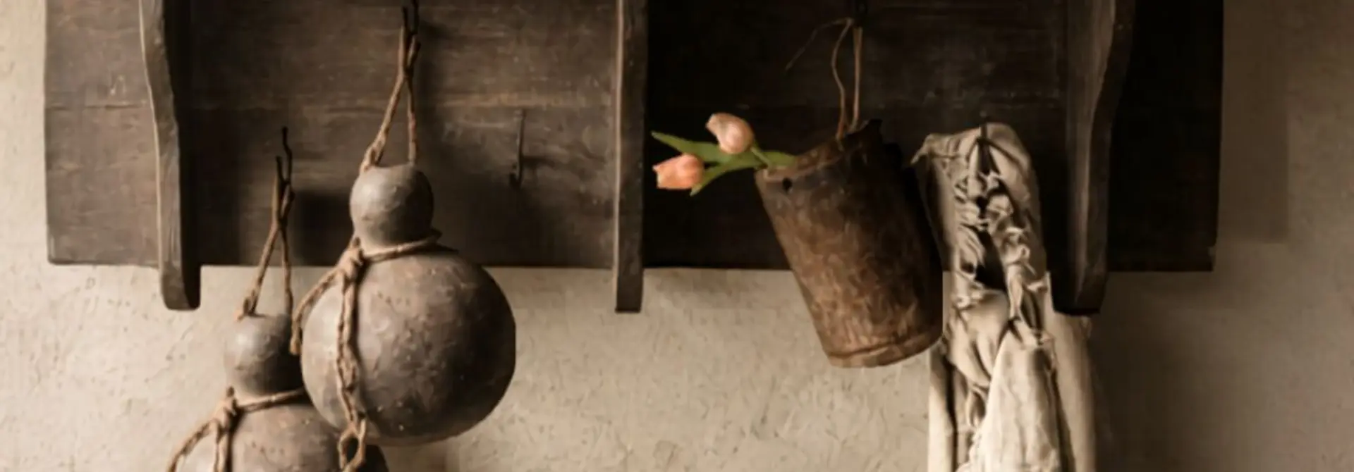 Oude Decoratieve Kalebassen met Touw