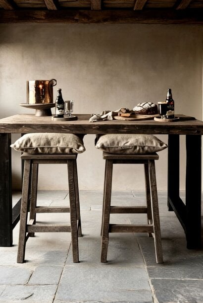 Sturdy wooden bar table with iron legs