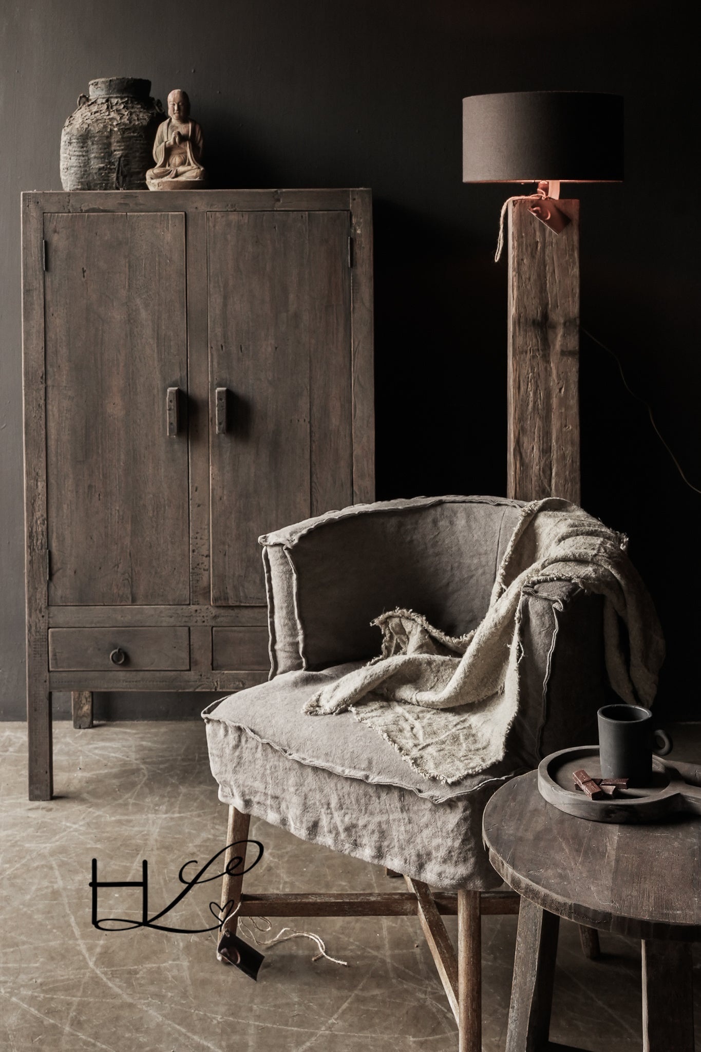Sturdy old wooden cabinet on high legs-1