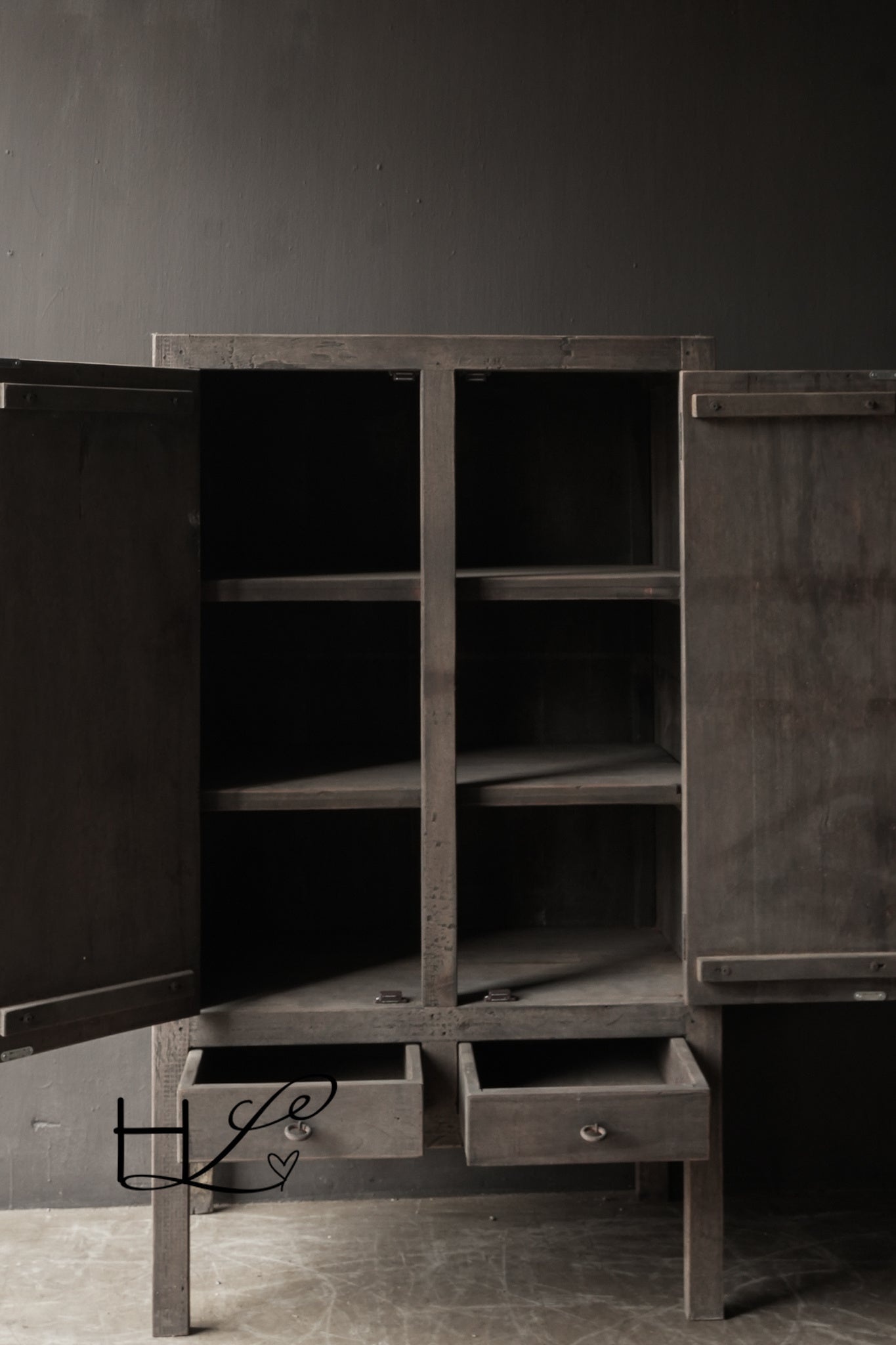 Sturdy old wooden cabinet on high legs-4