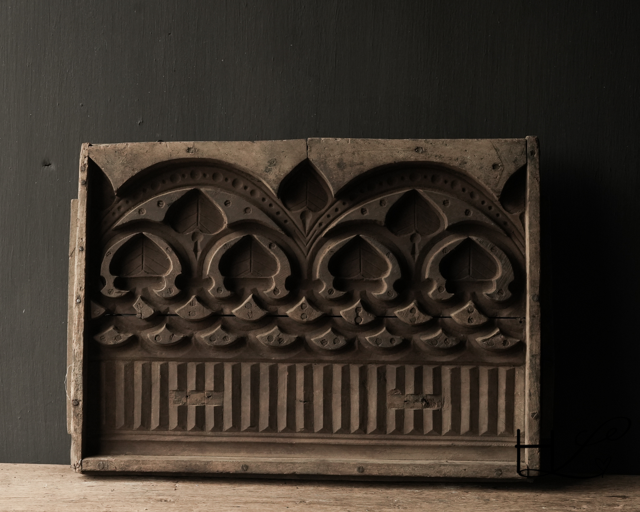 Oude Indiase houten ornamentmal / cementmal-2