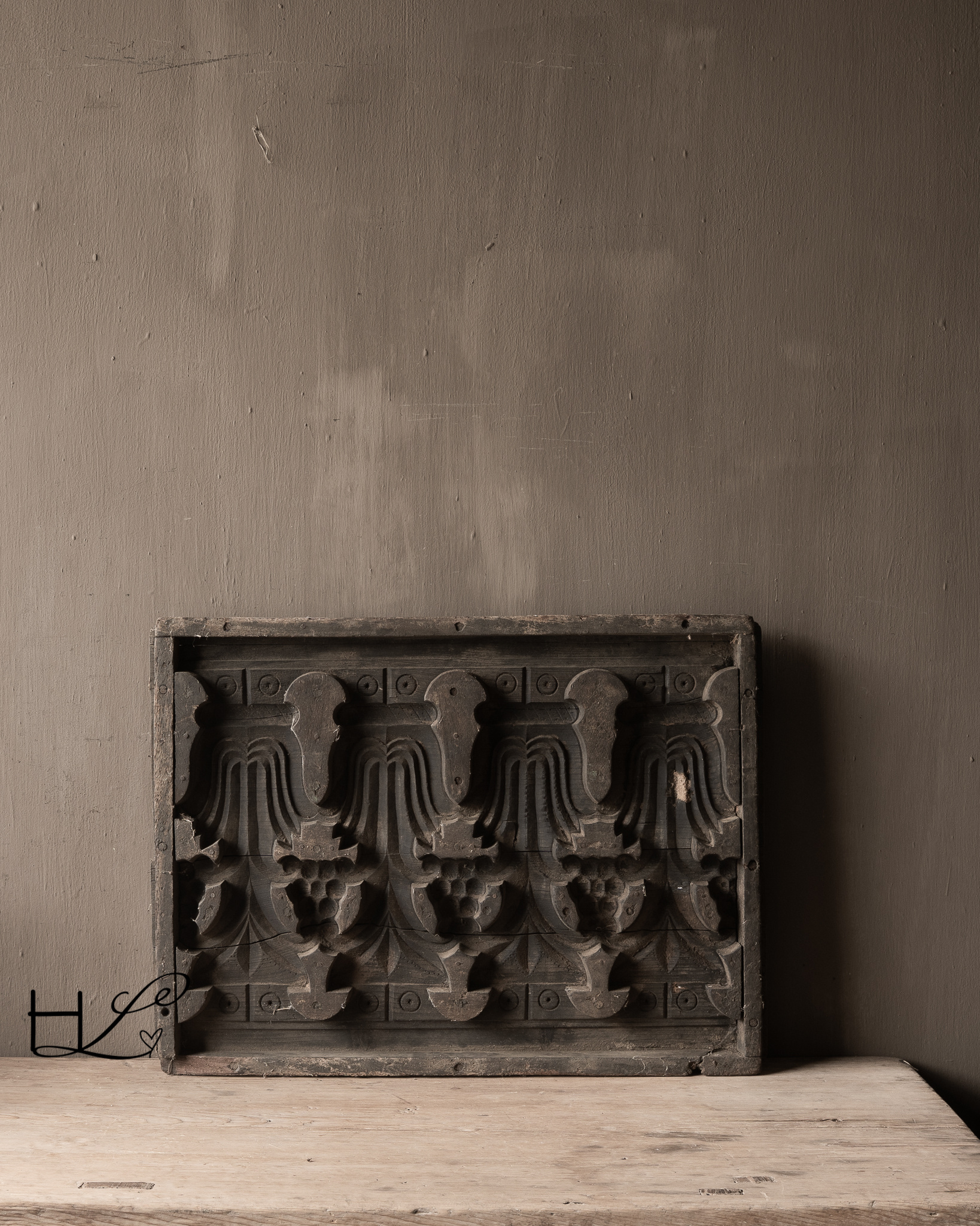 Oude Indiase houten ornamentmal / cementmal-1