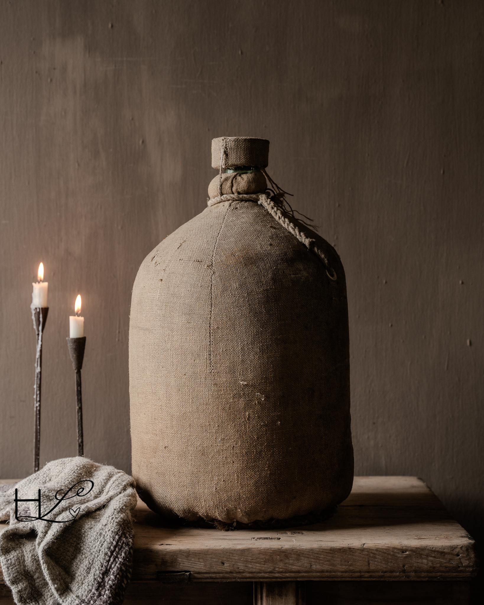 Alte, mit Jute ausgekleidete Transportflasche | Einzigartig & Authentisch-2