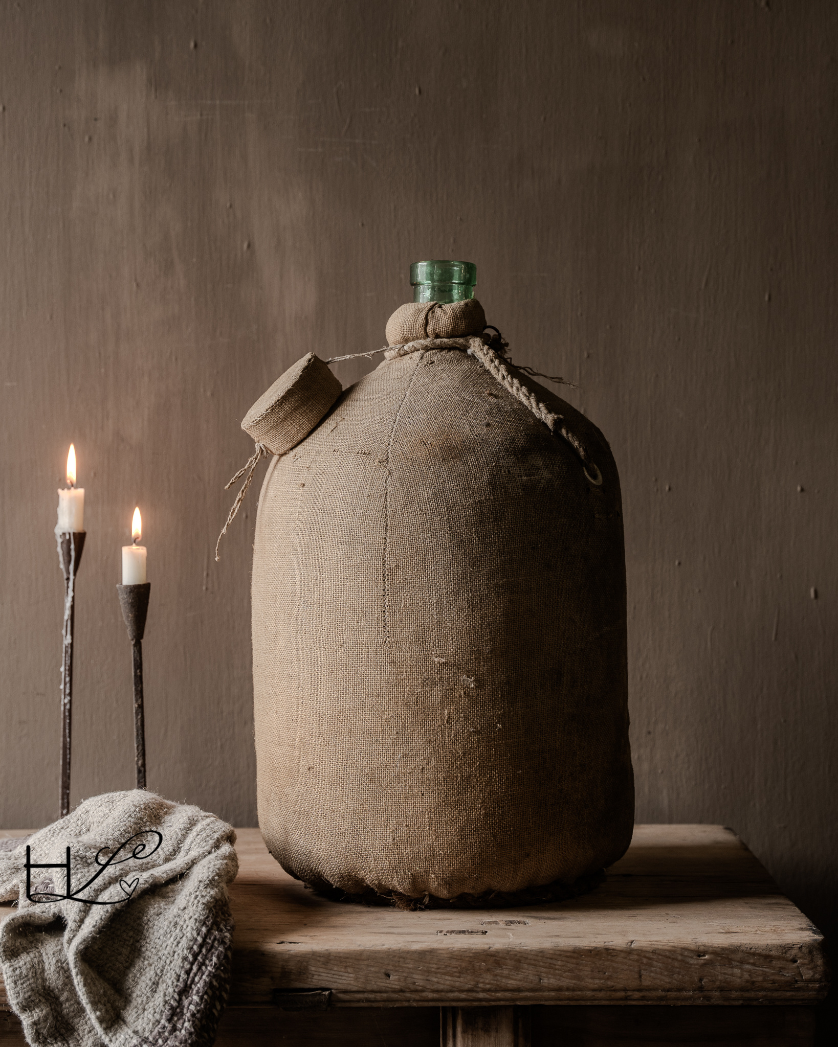 Alte, mit Jute ausgekleidete Transportflasche | Einzigartig & Authentisch-10