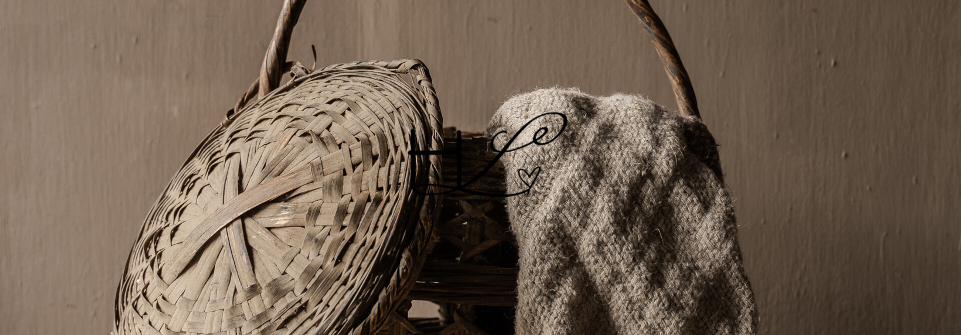 Old Authentic Wicker Basket with Lid