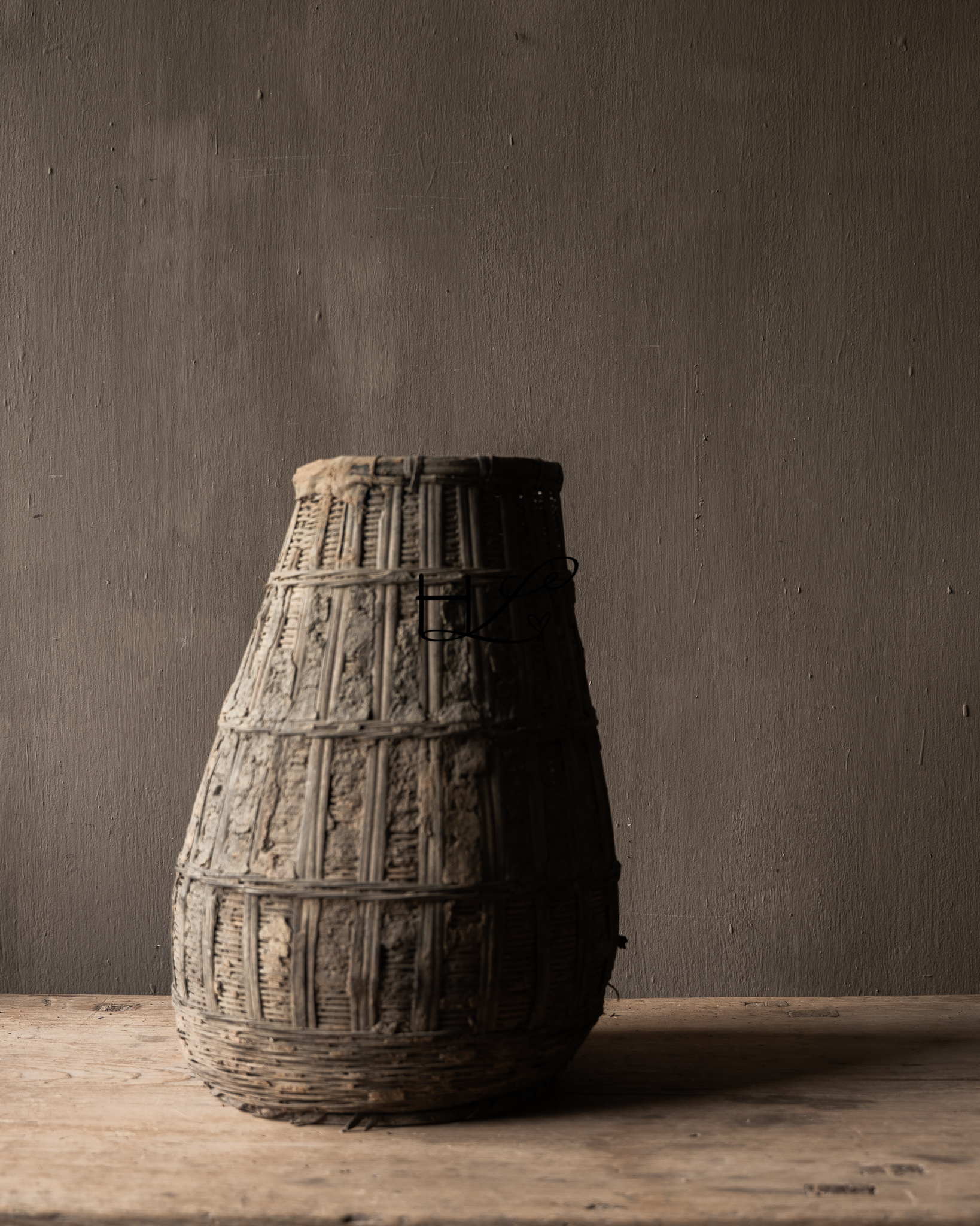 Originaler Vintage-Korb aus Rattanweide und Ton-2