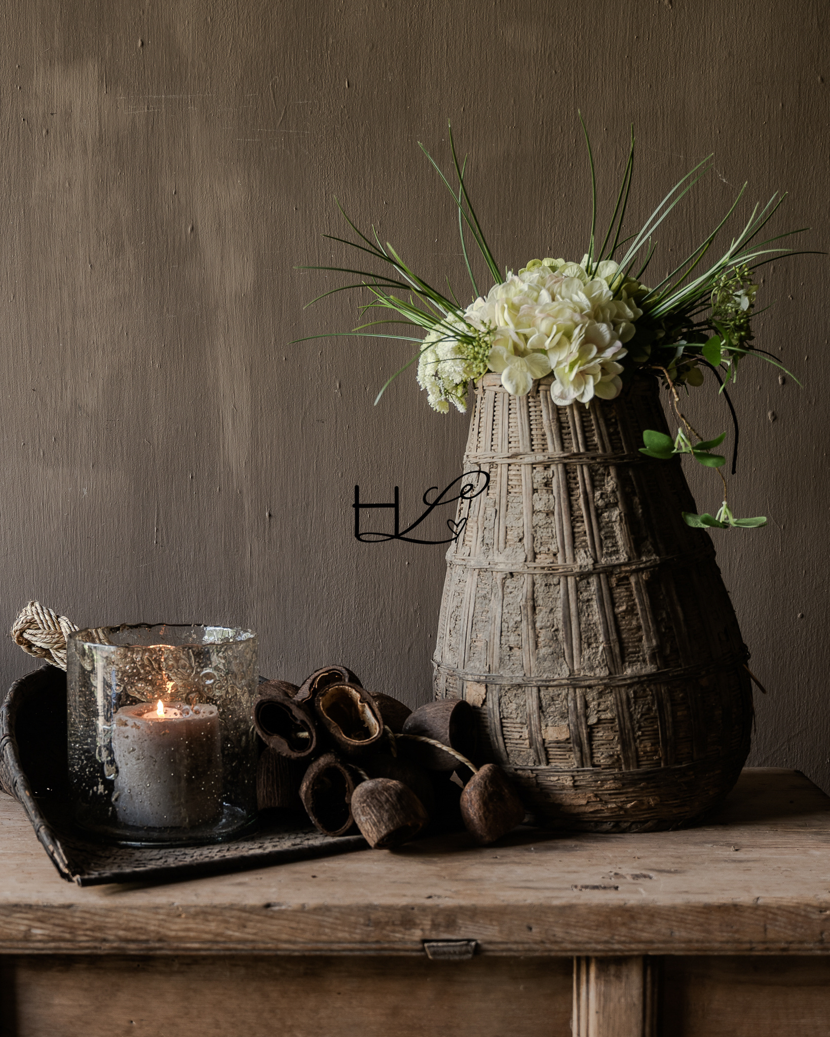 Originaler Vintage-Korb aus Rattanweide und Ton-3