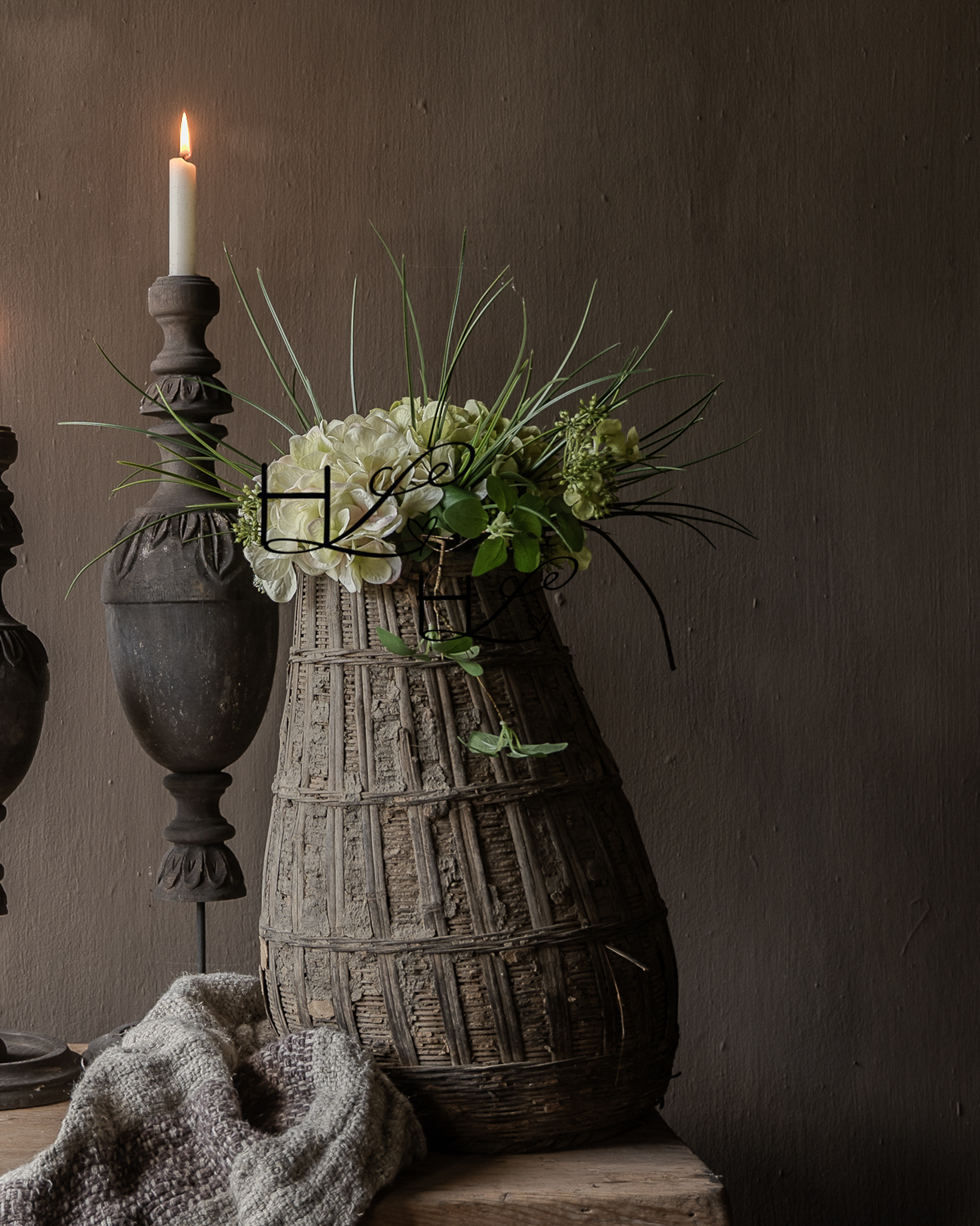 Originaler Vintage-Korb aus Rattanweide und Ton-1
