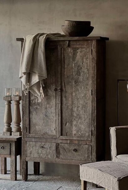 Beautiful, sturdy, rustic, dark old wooden cabinet, old farmhouse