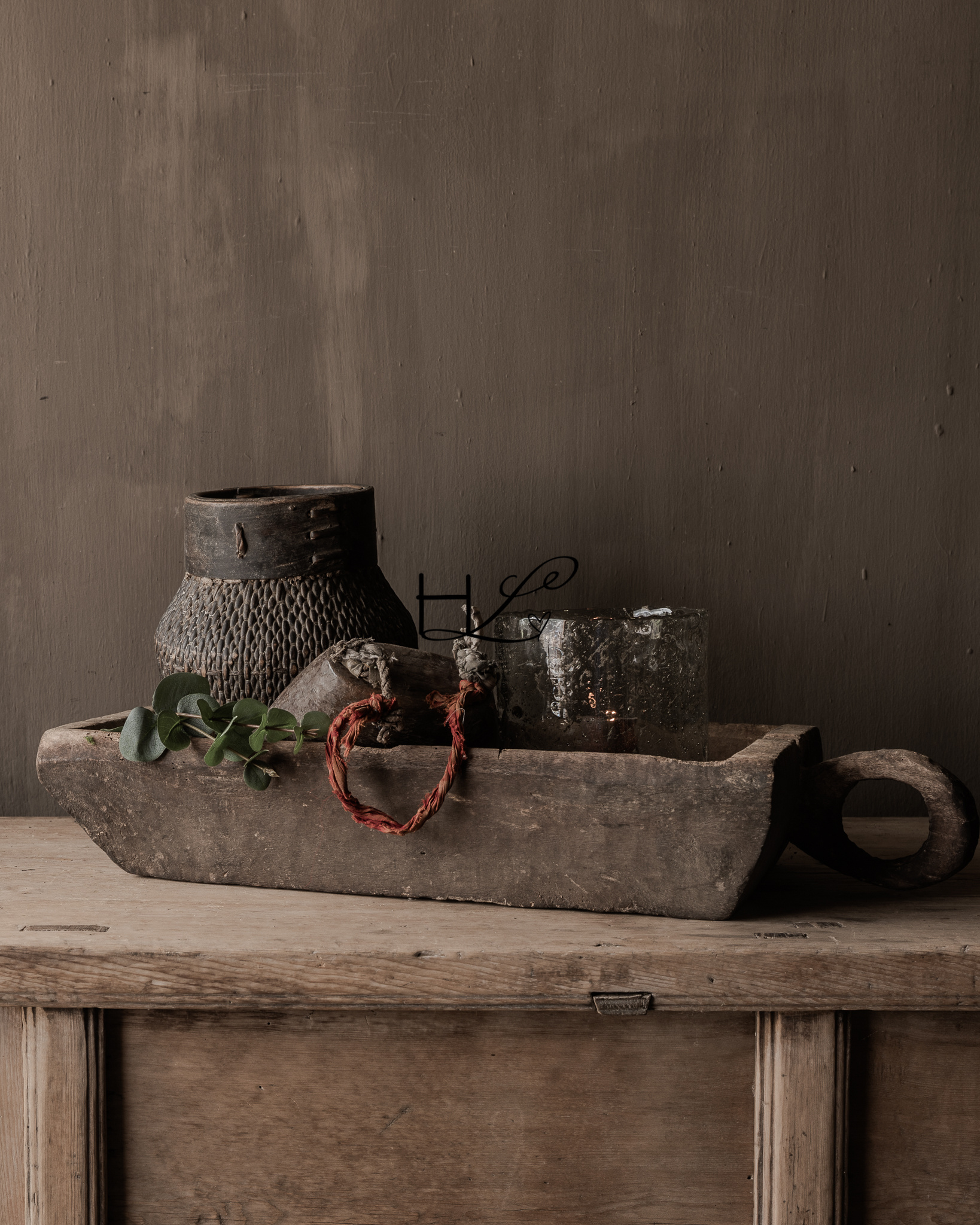 Imperfect Old Wooden Trough / Basin with handle-1