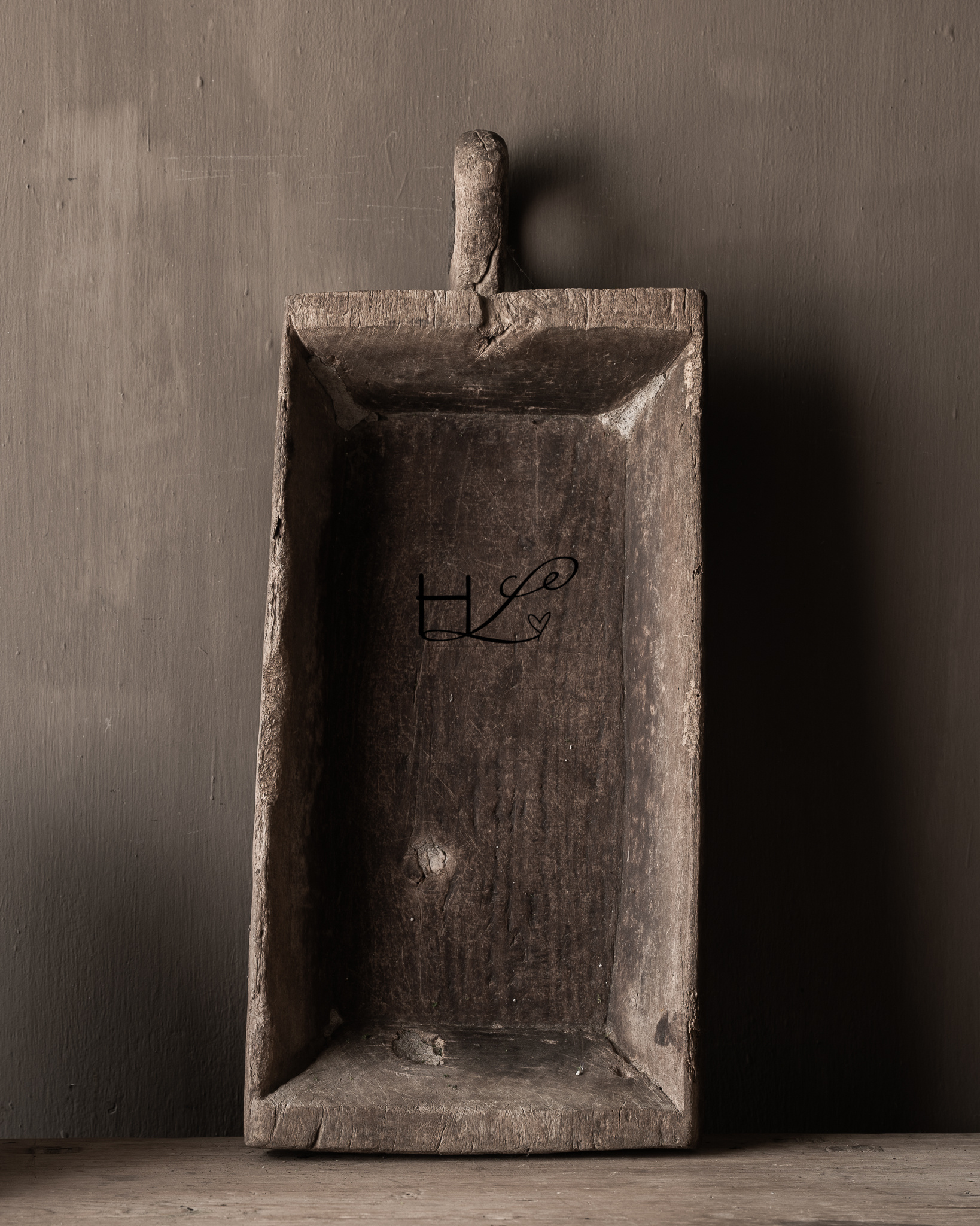 Imperfect Old Wooden Trough / Basin with handle-2