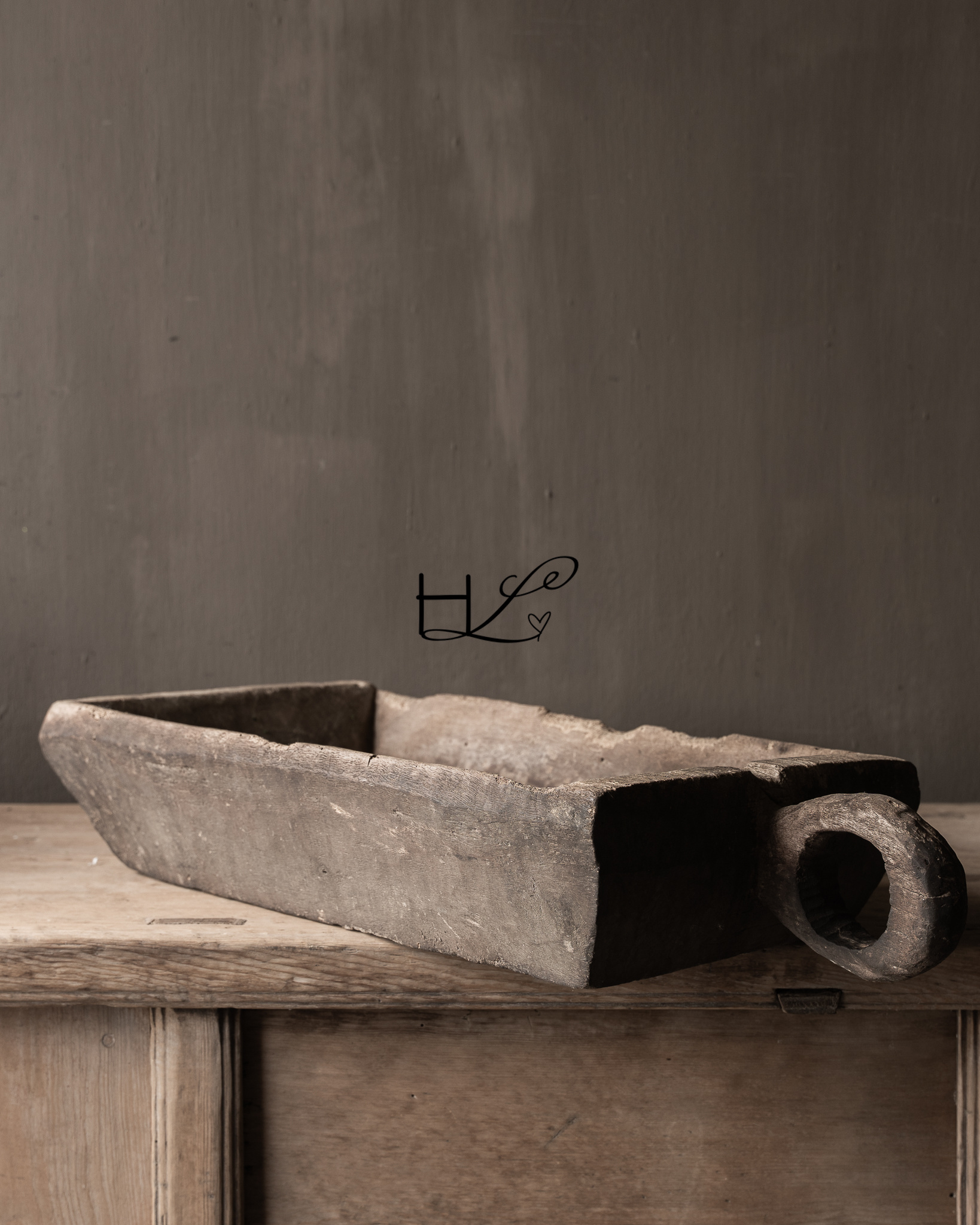 Imperfect Old Wooden Trough / Basin with handle-4