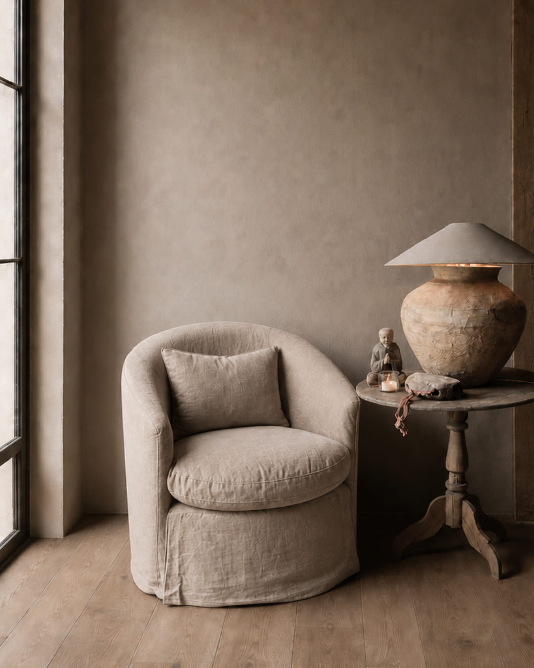 Linen swivel armchair-1