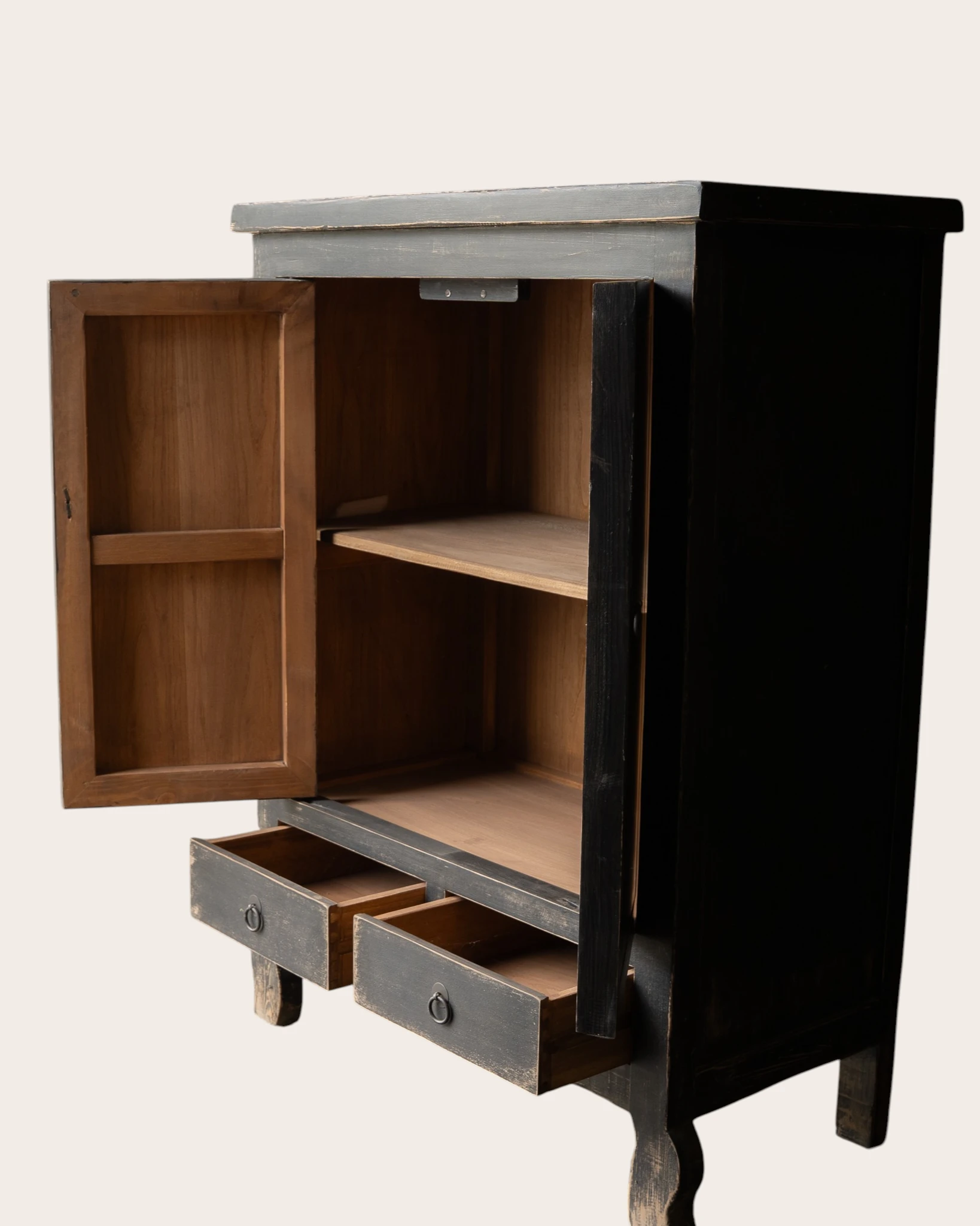 Einzigartiger, abgenutzter Schrank aus dunklem Holz-4