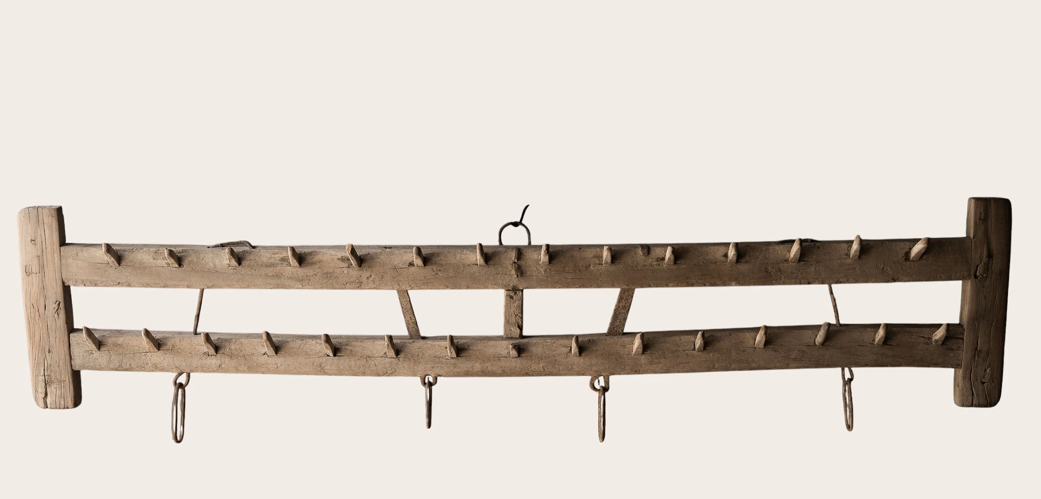 Antique harrow as a unique wall coat rack 190x42cm-3