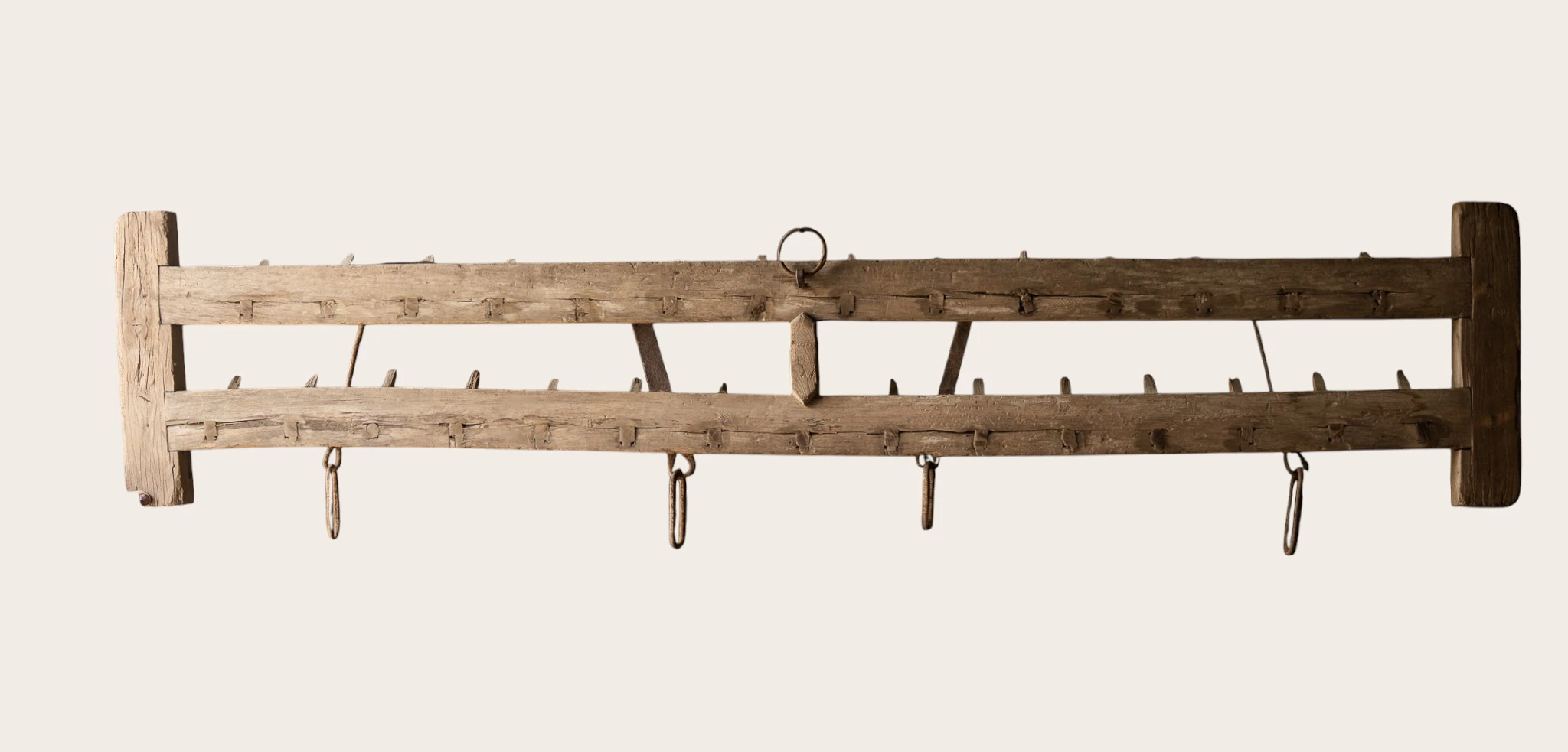 Antique harrow as a unique wall coat rack 190x42cm-4
