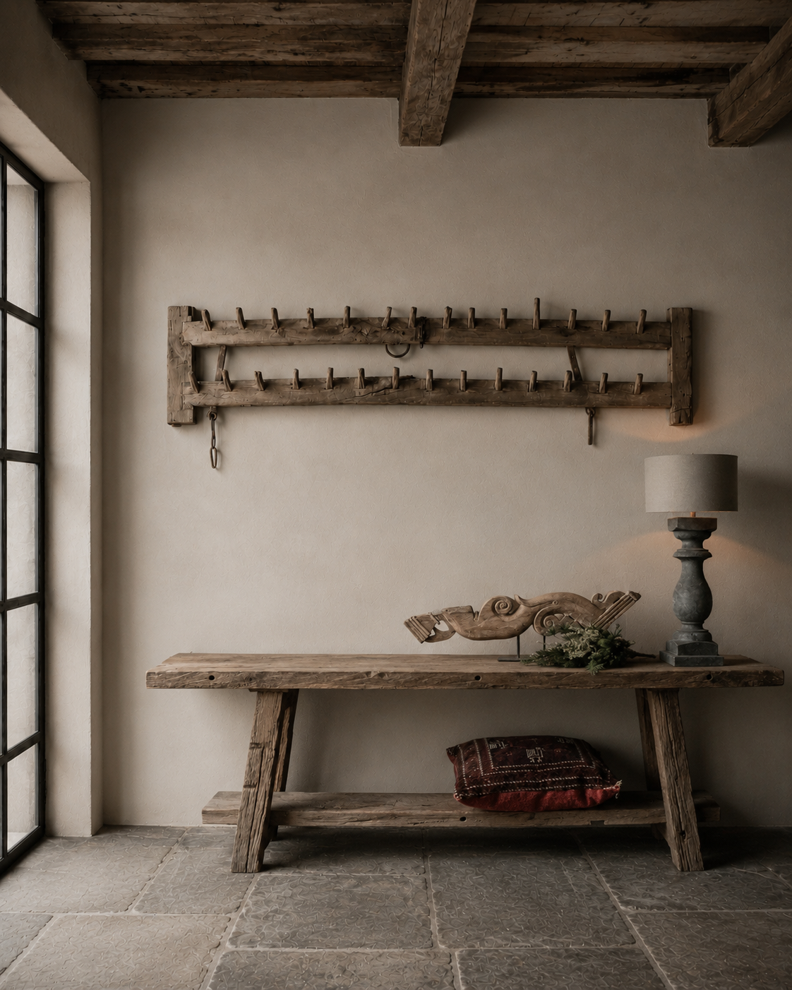 Antique harrow as a unique wall coat rack 190x42cm-1