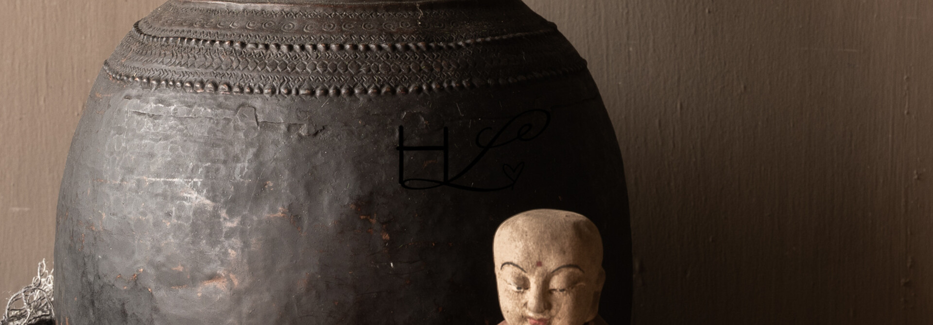 Antique small wooden monk figurine