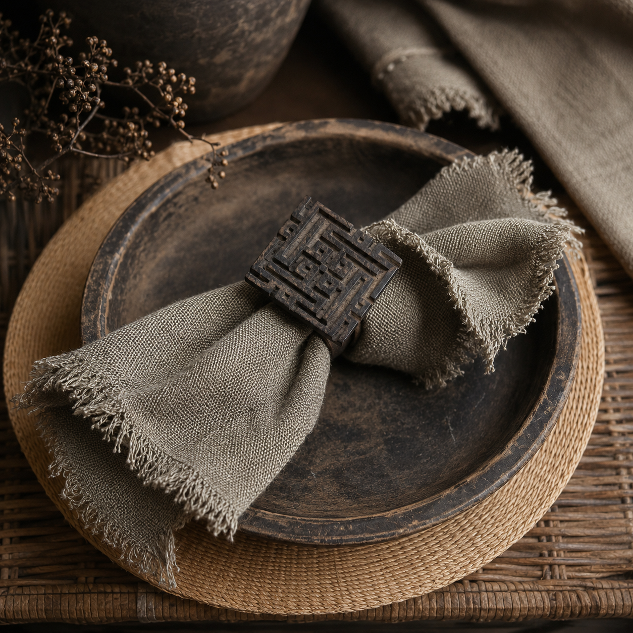 Linnen Plaid, Tafellaken, servetten in de kleur Taupe-6