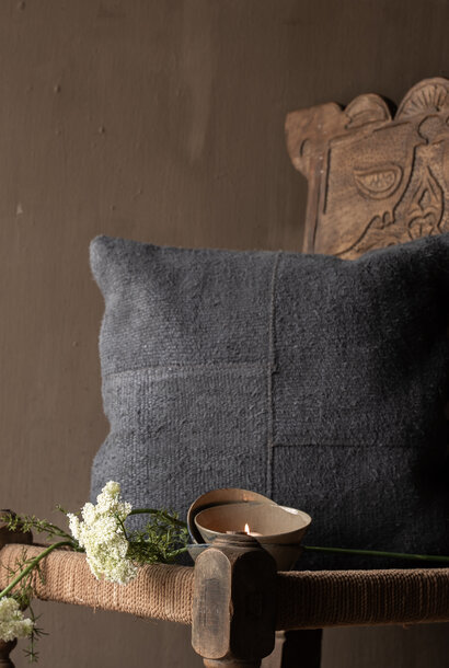 Hemp cushion 50x50 cm | patchwork | dark blue