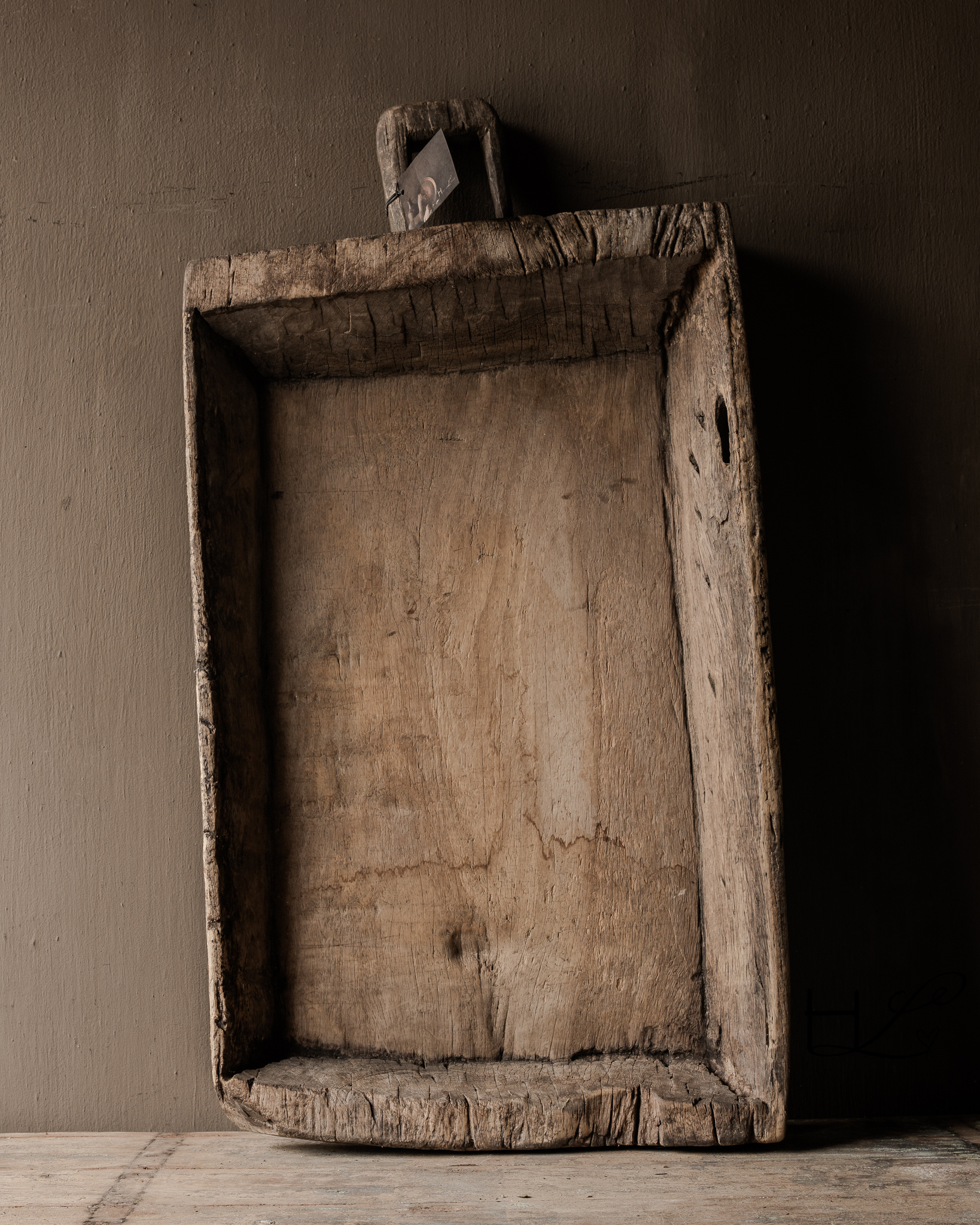 Imperfecte Oude Houten Trog /Bak met handvat-2
