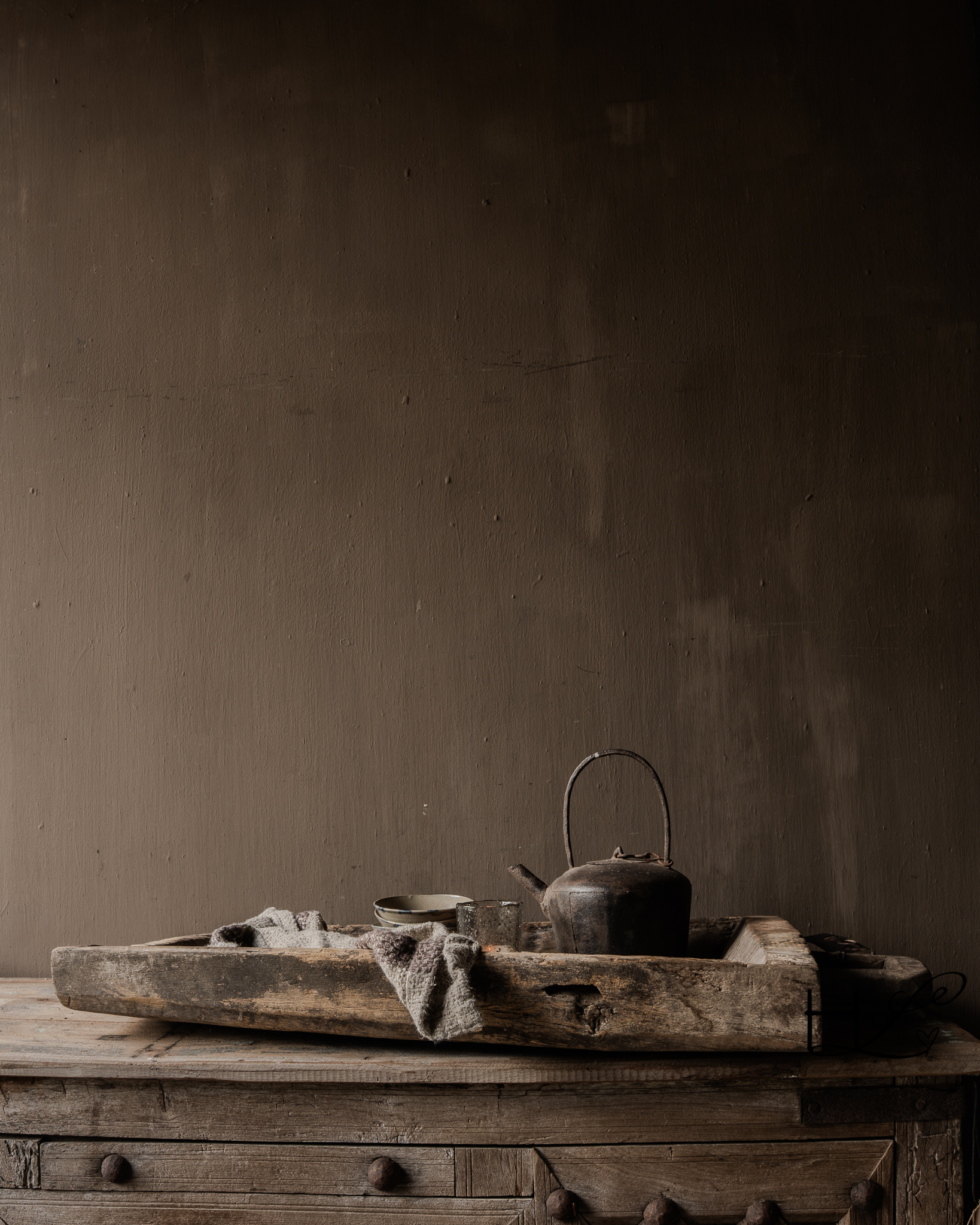 Imperfecte Oude Houten Trog /Bak met handvat-5