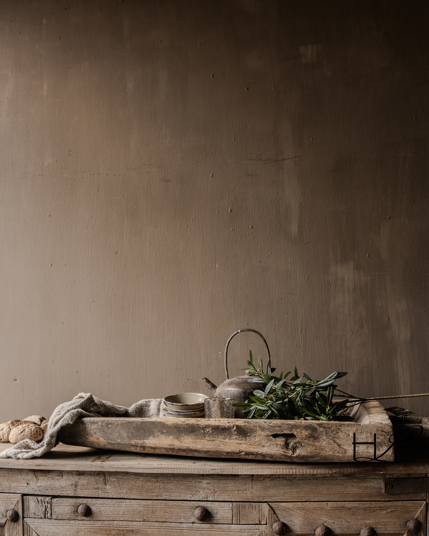 Imperfecte Oude Houten Trog /Bak met handvat-6