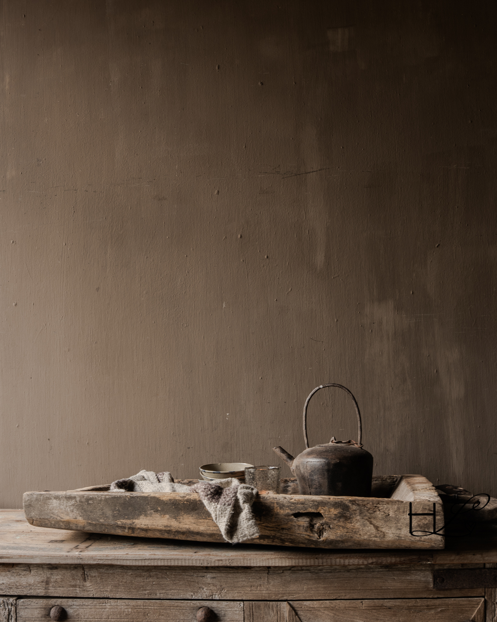 Imperfecte Oude Houten Trog /Bak met handvat-7