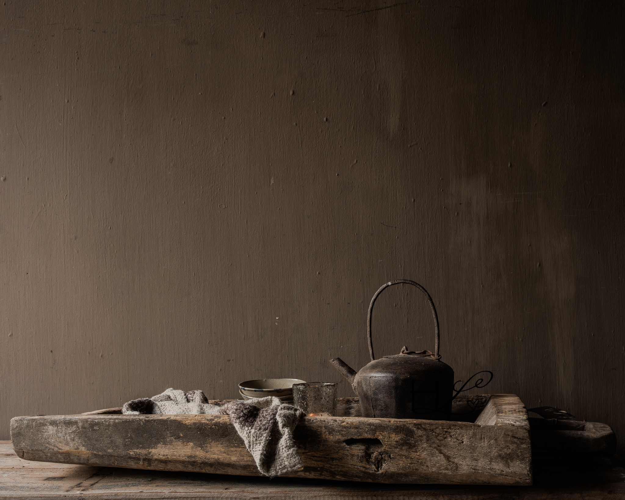 Imperfecte Oude Houten Trog /Bak met handvat-8