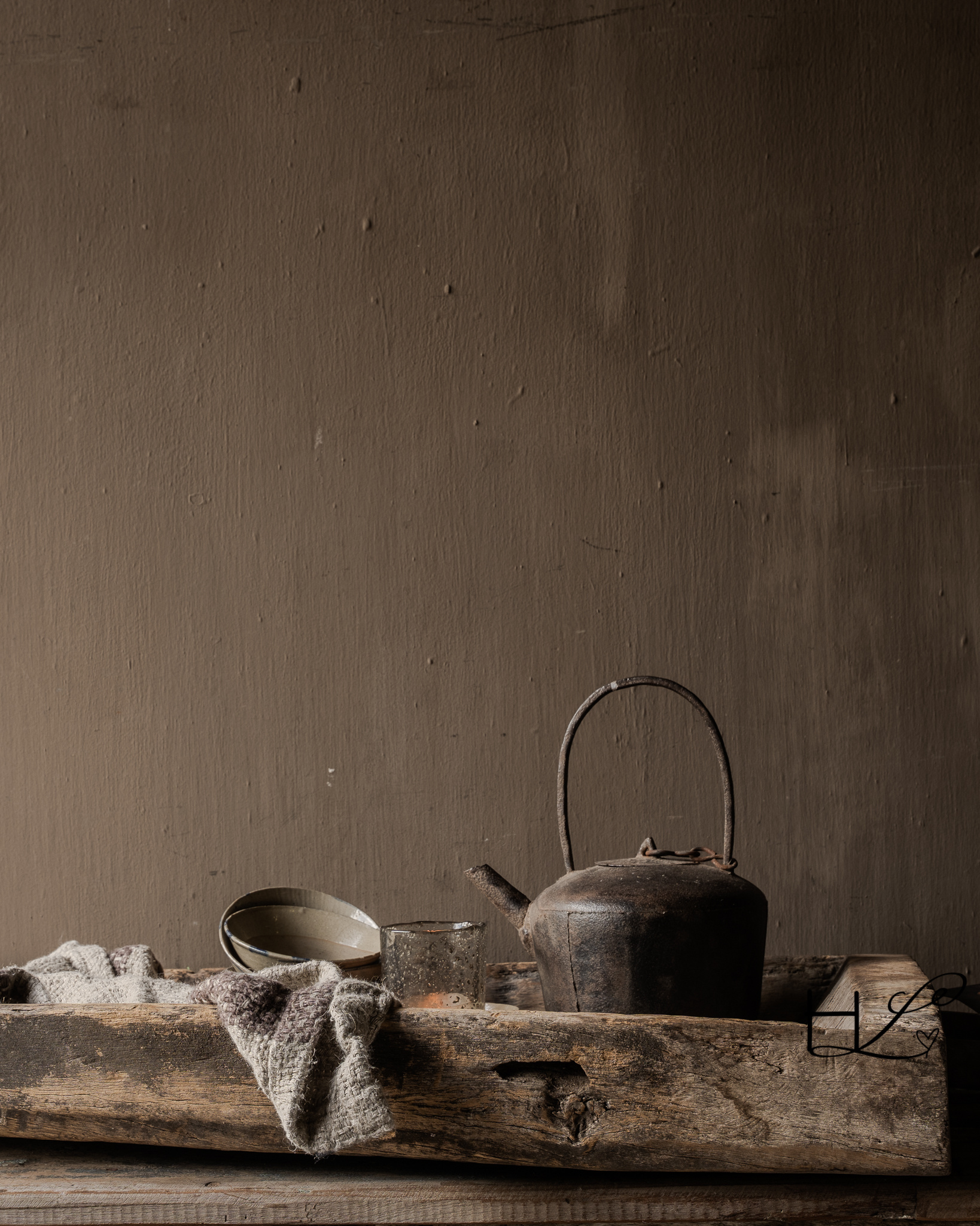 Imperfecte Oude Houten Trog /Bak met handvat-1