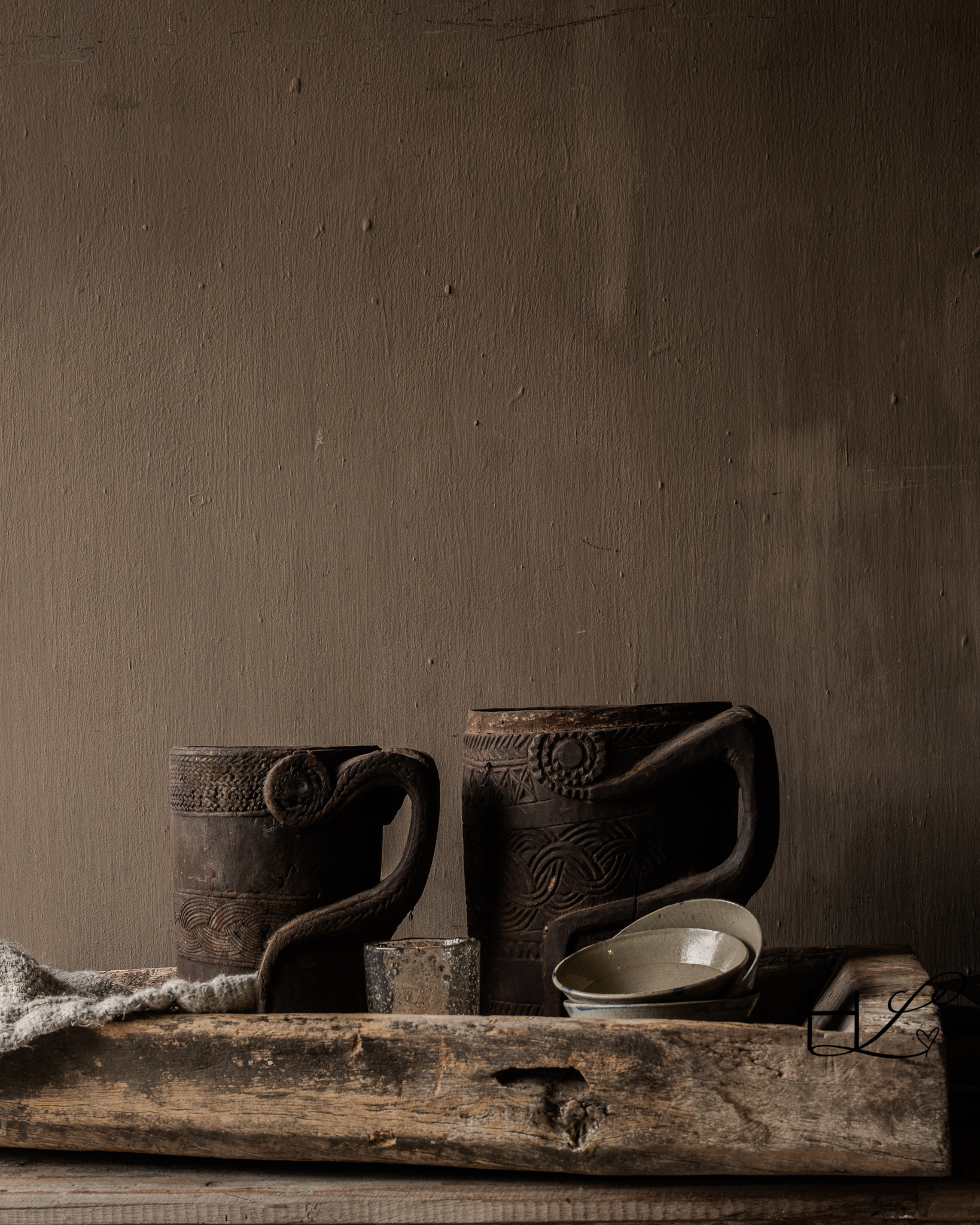 Imperfecte Oude Houten Trog /Bak met handvat-9