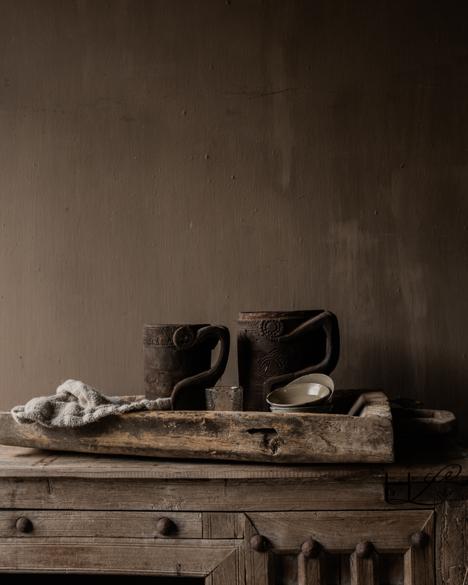 Imperfecte Oude Houten Trog /Bak met handvat-3