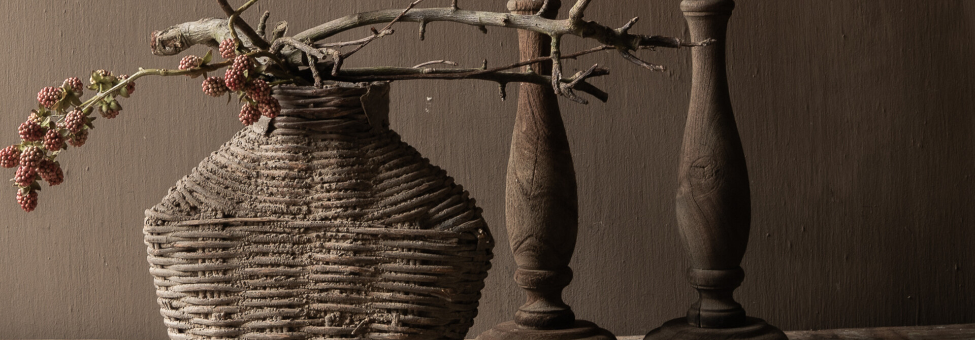 Unique old clay basket / jug