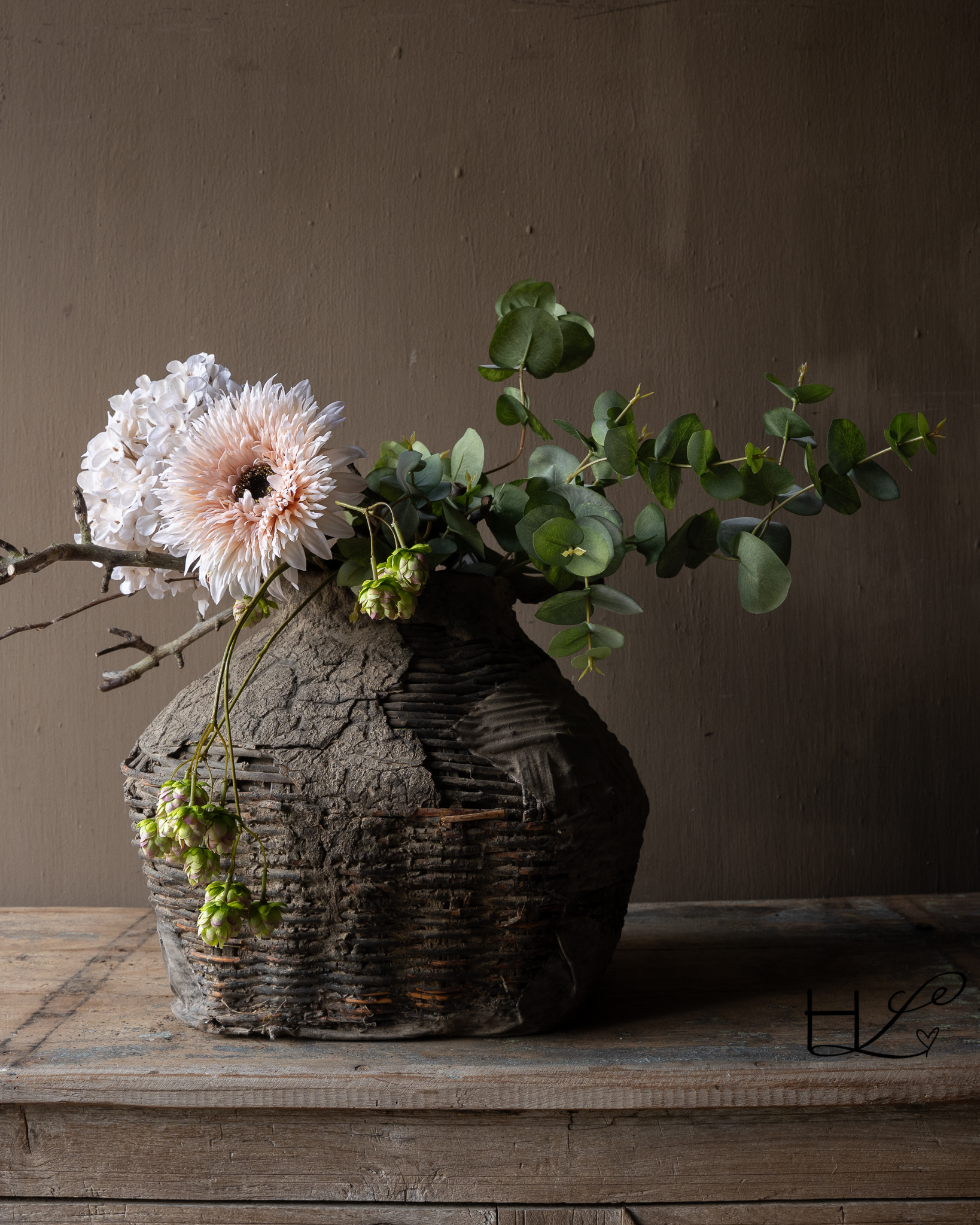 Künstlicher Blumenstrauß von Silk-ka mit Hortensien, Eukalyptus und Hopfen-5