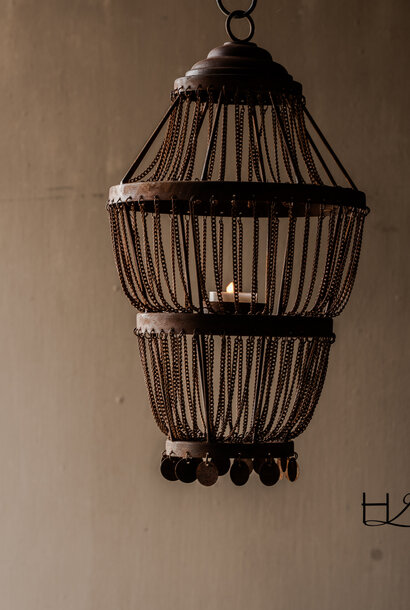 Rugged rust-brown metal wind light/lantern