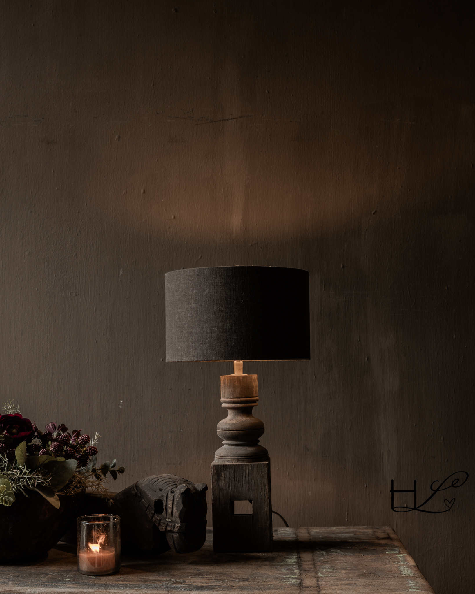 Schattig Klein houten balusterlampje-1