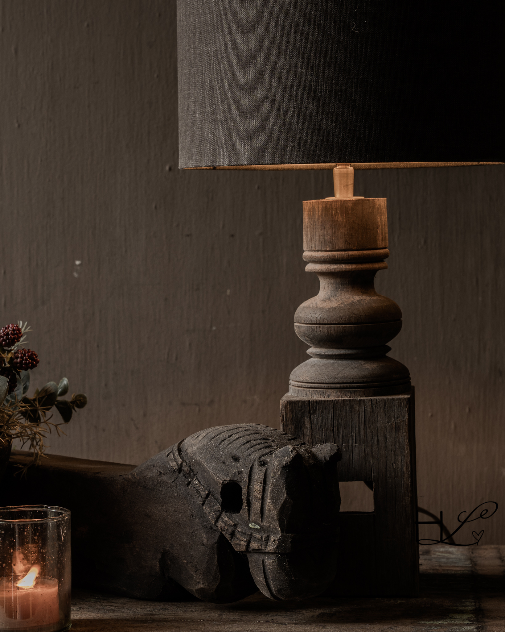 Schattig Klein houten balusterlampje-2