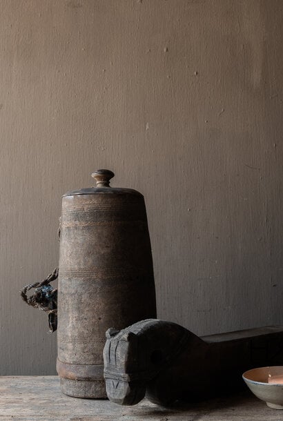 Original Old Wooden Nepalese Jug with Lid