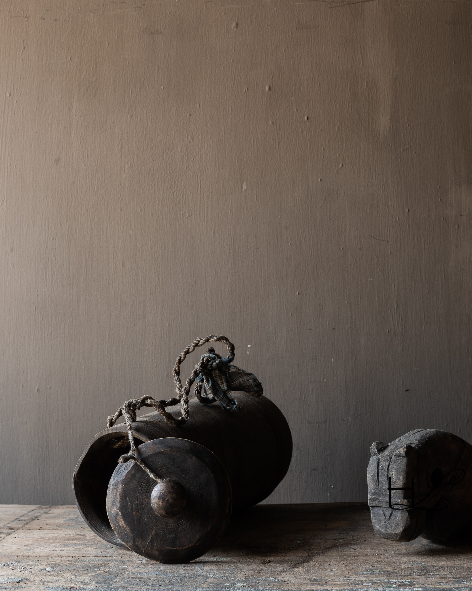 Originele Oude houten Nepalese Kruik met deksel-6