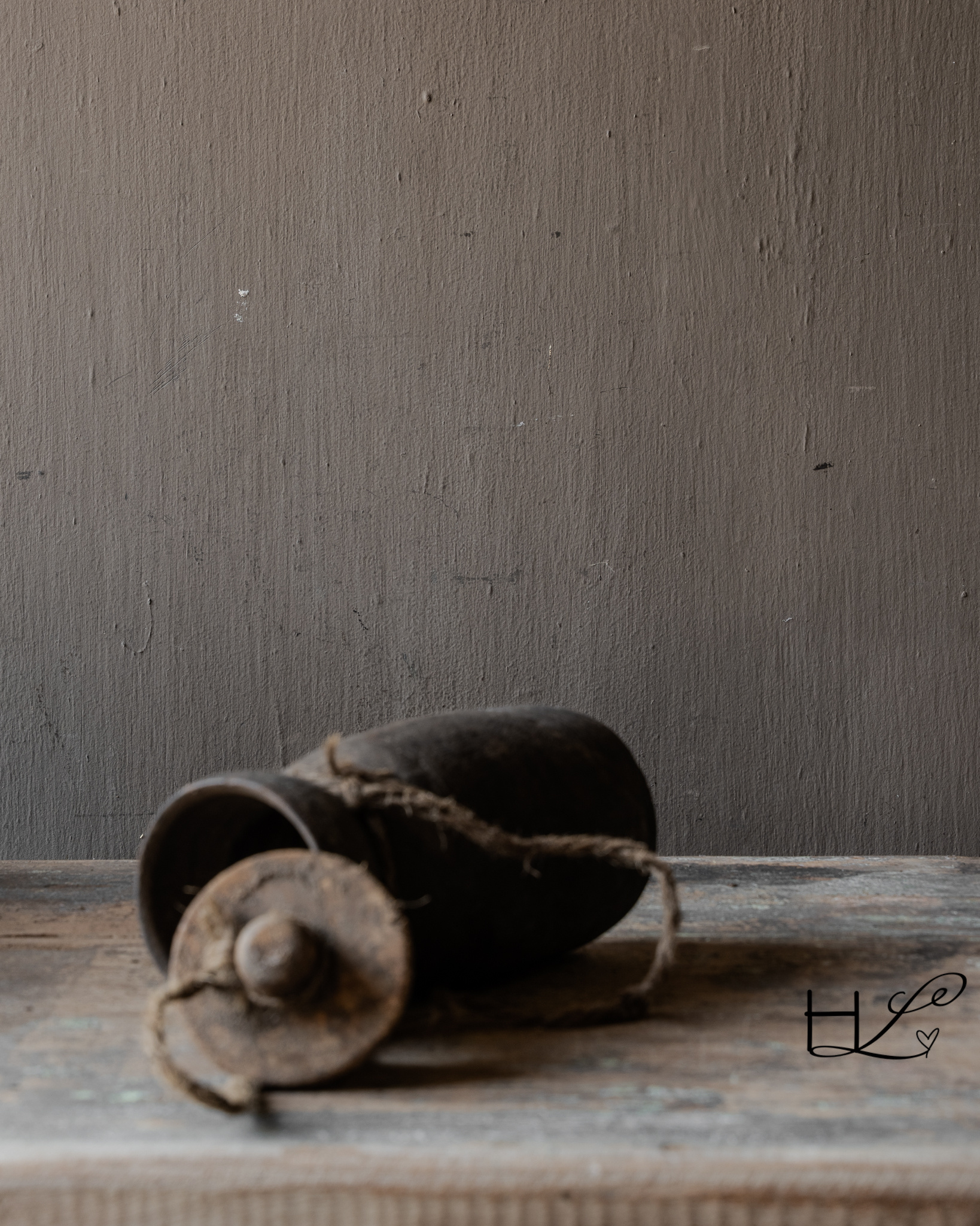 Originele Oude houten Nepalees Kruikje /Potje met deksel-7