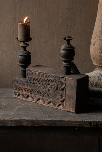 Antiek Houten Ornament Kandelaar